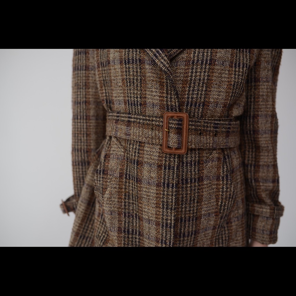 Dolce & Gabbana Brown Tweed Metallic Trench with Leather Detailing - Picture 7 of 14